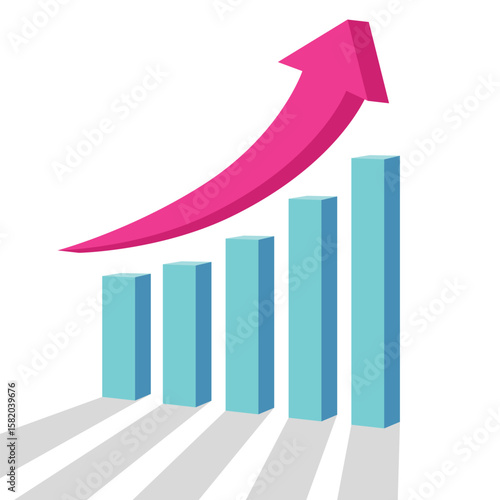 3D pink red curved business arrow graph going up represent business profit and economic growth report