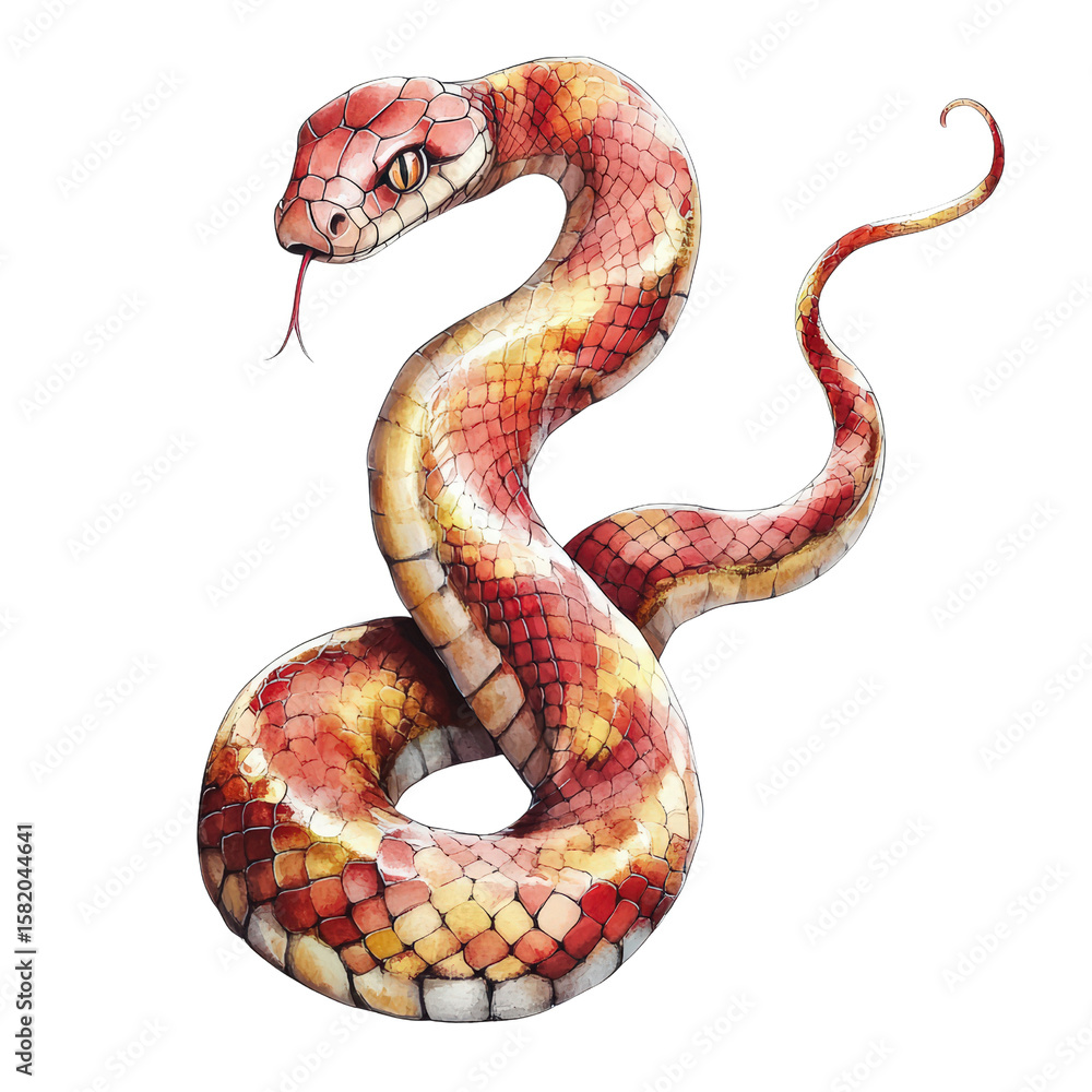 Fototapeta premium Detailed realistic illustration of a colorful snake with intricate scales and a coiled posture