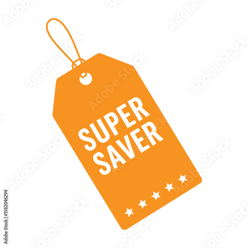 Orange super saver price tag icon representing discounted products and special offers