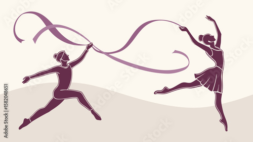 Two Dancers Sharing a Single Ribbon – Balanced Expression Silhouette