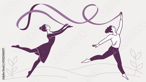 Two Dancers Sharing a Single Ribbon – Balanced Expression Silhouette