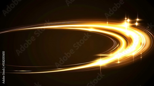 Abstract golden light orbit on black background