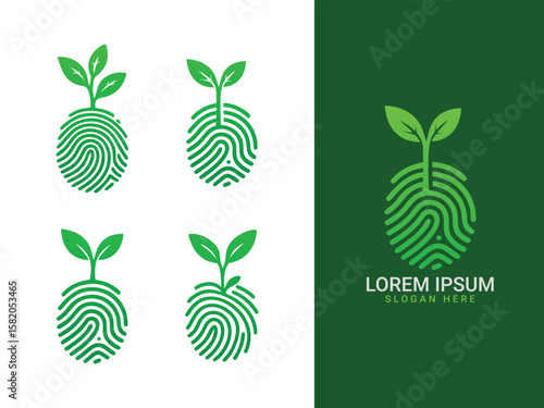 Fingerprint Leaf Logo Set – Eco Identity Nature Icons for Branding and Design