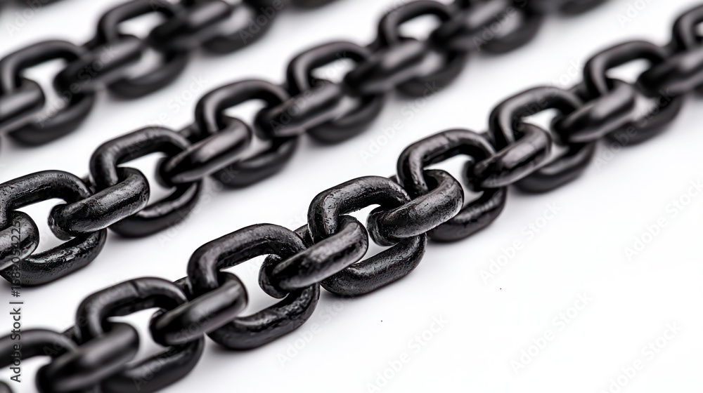 Fototapeta premium Close-up of three rows of black, linked chain
