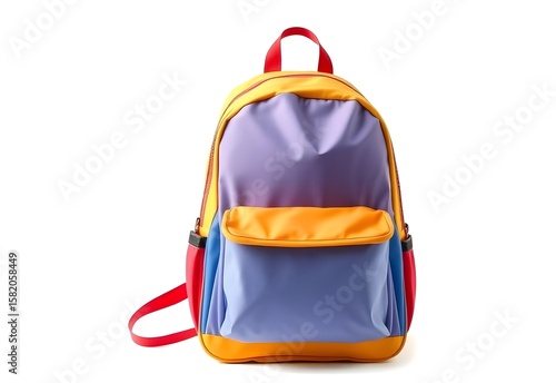 Red school backpack isolated on white background