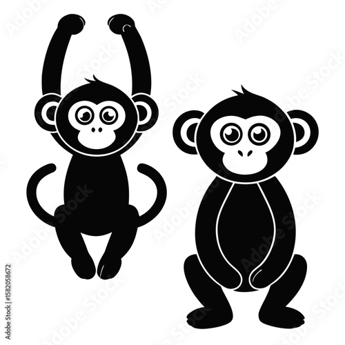 Playful monkeys swinging and sitting primates animals