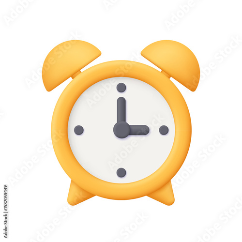 Yellow alarm clock with two bells. Timekeeping , measurement of time, time management and deadline concept. 3d vector icon. Cartoon minimal style.