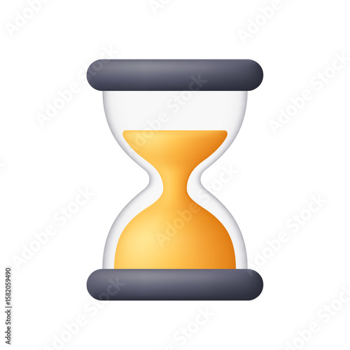 Hourglass, sand clock with golden sand. Business, time management, deadline, countdown concept. 3d vector icon. Cartoon minimal style.