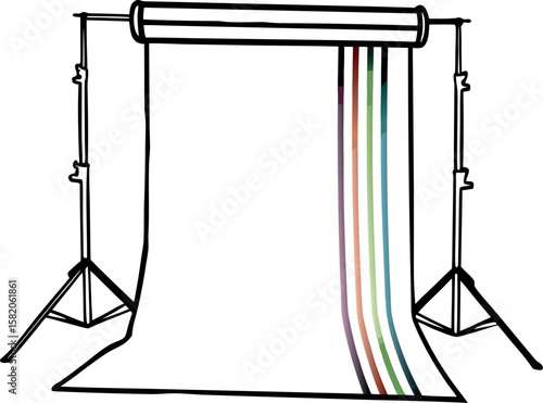 "Studio Backdrop with Vertical Rainbow Stripes Illustration"