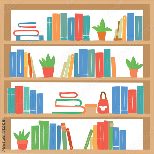 Cute bookshelf flat vector