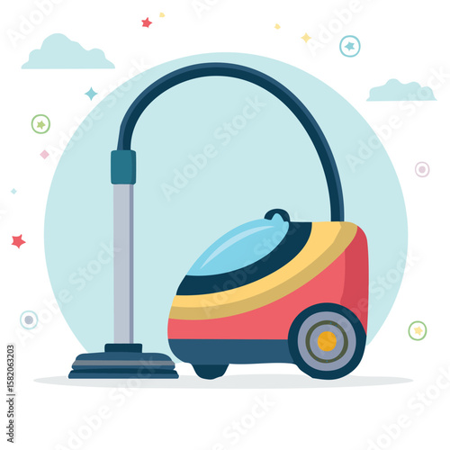 Cute vacuum cleaner flat vector