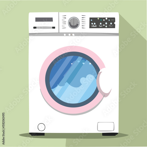 Cute washing machine flat vector