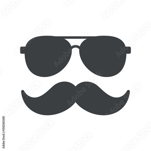  Vintage Mustache and Aviator Sunglasses Icon, Retro Style and Secret Agent Symbol