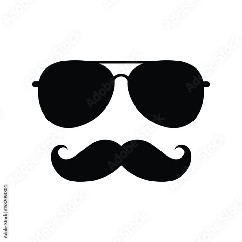  Vintage Mustache and Aviator Sunglasses Icon, Retro Style and Secret Agent Symbol