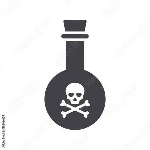 Poison Bottle with Skull and Crossbones Icon, Warning Hazard Symbol