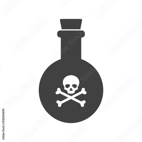 Poison Bottle with Skull and Crossbones Icon, Warning Hazard Symbol