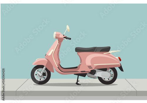 Stylish Pink Scooter Illustration on Pavement A Vintage Ride