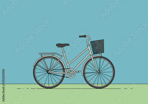Whimsical Bicycle Illustration A Serene Journey on Two Wheels with Vintage Basket