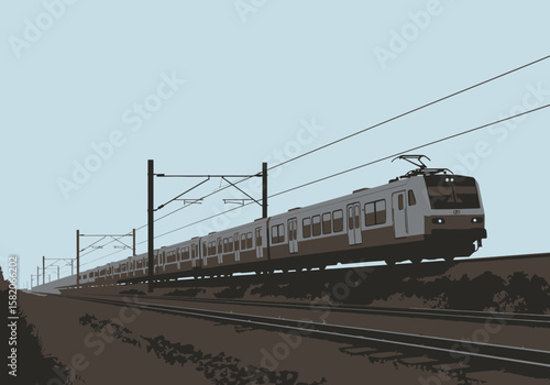 Scenic Train Journey A Vintage Electric Multiple Unit Train on the Railway Track