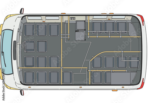 Layout of a Passenger Van Interior Seating Arrangement and Accessibility Features within a Transportation Vehicle
