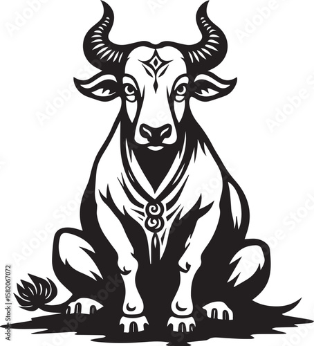 Silhouettes_featuring_Nandi,cow on white background