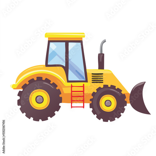 Cute bulldozer flat vector