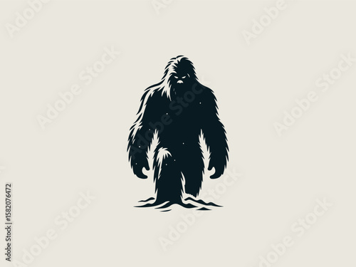 Minimalist yeti silhouette vector logo for outdoor gear brands or mountain expeditions