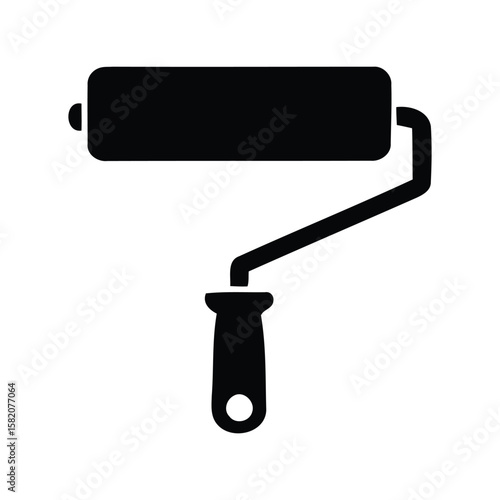 Black Paint Roller Icon, Home Renovation and DIY Tool Vector Illustration