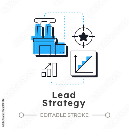 Lead strategy modern linear concept icon. Increases resources for predicted demand. Capacity management. Flat outline elements connected with dotted lines. Creative visual. Easy to edit