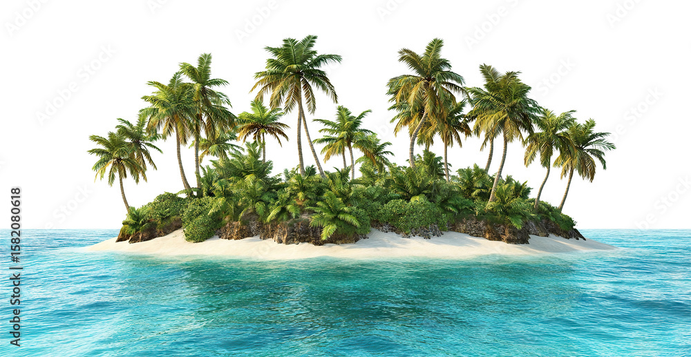 Obraz premium Tropical island with palm trees, isolated on transparent cutout background