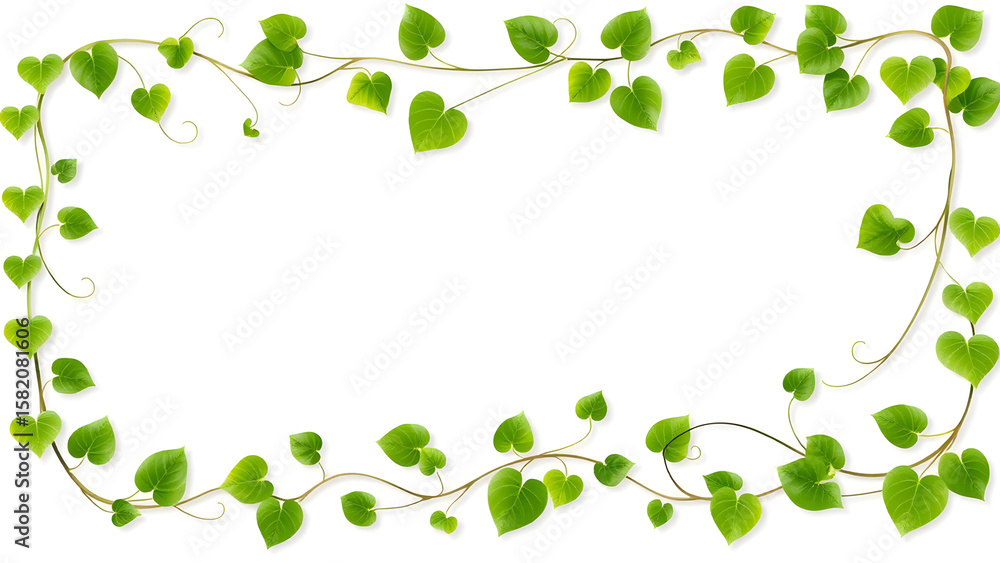 Green heart shaped leaves forming a decorative border on a white background Green heart shaped leaves forming a decorative border on a white background