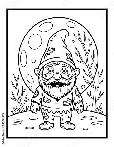 Halloween Gnome Bold & Easy Coloring Pages for Kids and Adults.