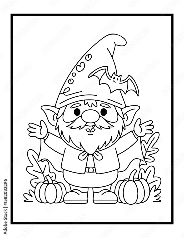 Fototapeta premium Halloween Gnome Bold & Easy Coloring Pages for Kids and Adults.