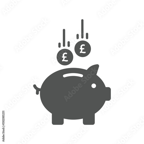  Piggy Bank with Falling Pound Coins, Financial Savings, Investment, Economic Growth Illustration