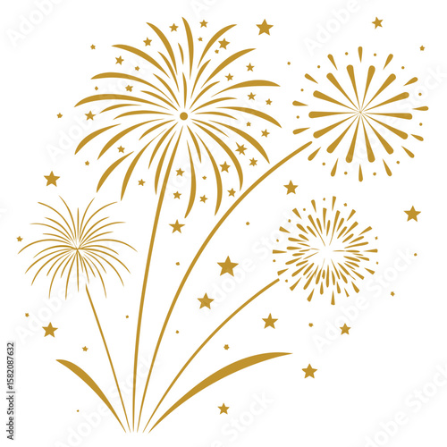 
a gold fireworks and stars