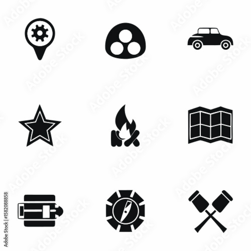 Simple 9 icon set of car related repair service, small car, fuel and car accident vector icons. Collection Illustration
