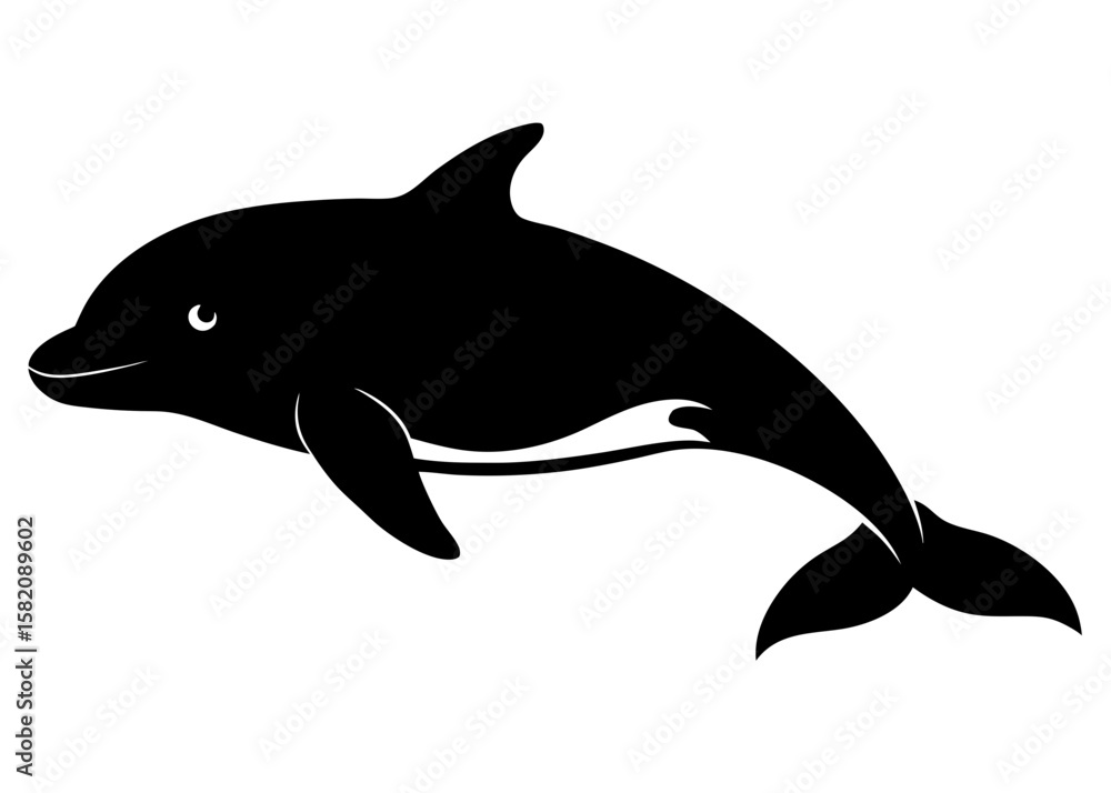 Fototapeta premium A captivating vector silhouette depicts a beluga whale in striking black against a clean white background, showcasing its graceful form.