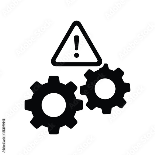 System Error Warning, Industrial Gears, Technical Problem Icon, Machine Malfunction Symbol