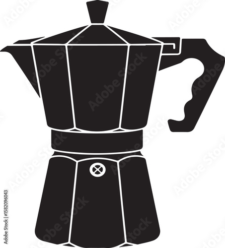 Classic black silhouette of a moka pot coffee maker isolated on white