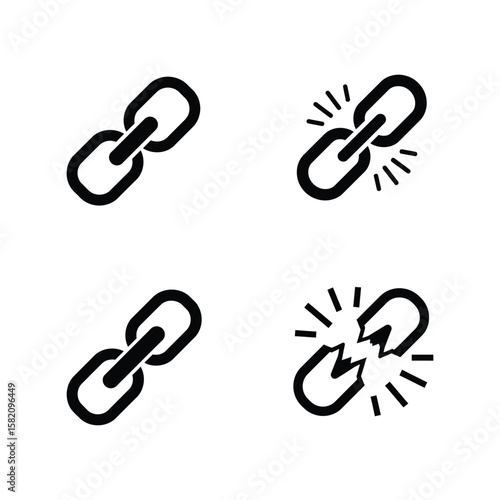 Chain Link Connection Icons, Strong and Broken Links, Teamwork, Cybersecurity Symbol