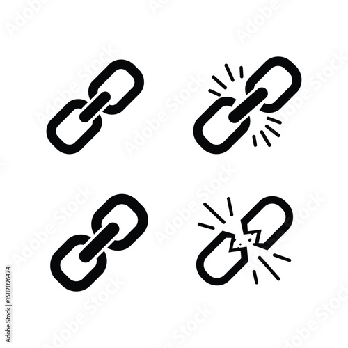 Chain Link Connection Icons, Strong and Broken Links, Teamwork, Cybersecurity Symbol