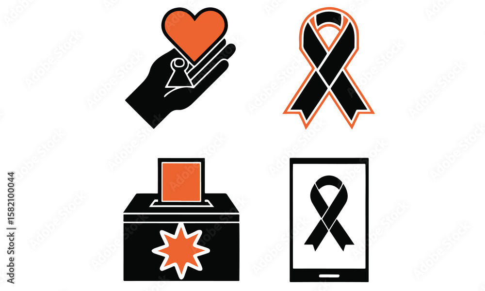 Fototapeta premium Awareness Ribbon & Charity Icon Vector Set 