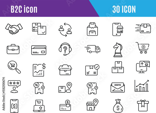 B2B icon set. Business to business, supplier, commerce, vendor, enterprise, partnership, sales model, B2B icon collection set. Editable stroke.