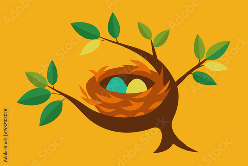 birds  nest tucked between tree branches