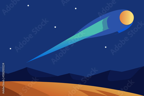 comet streaking across sky over tundra