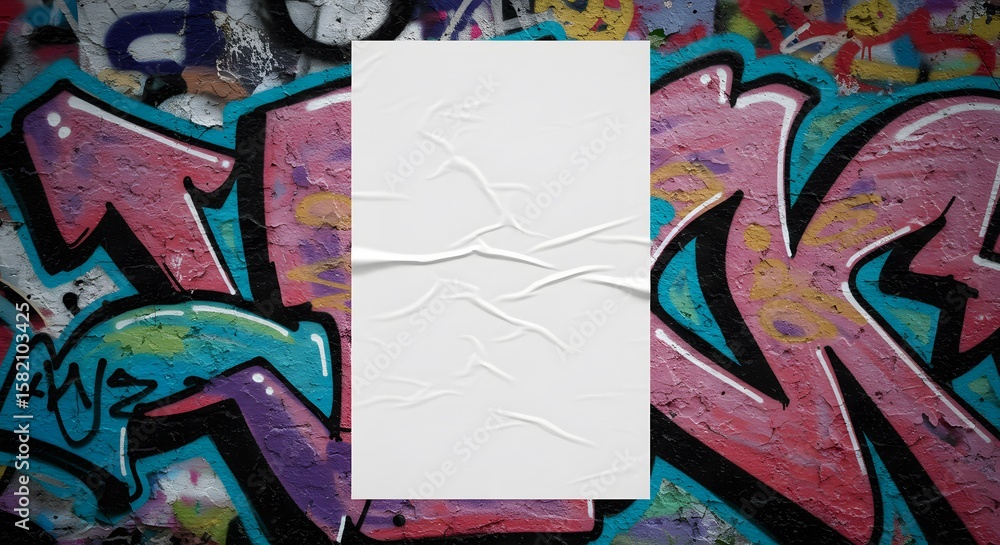 Obraz premium White Poster on Graffiti Wall