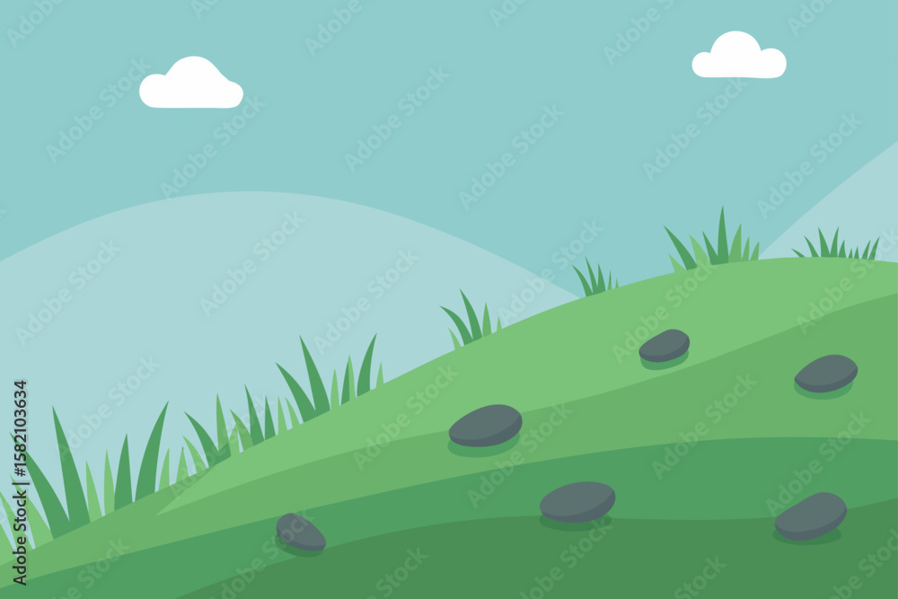 Fototapeta premium gentle slope covered in tall grass and scattered
