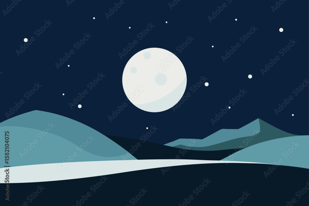 Naklejka premium moon reflecting off snowy hills under a dark sky