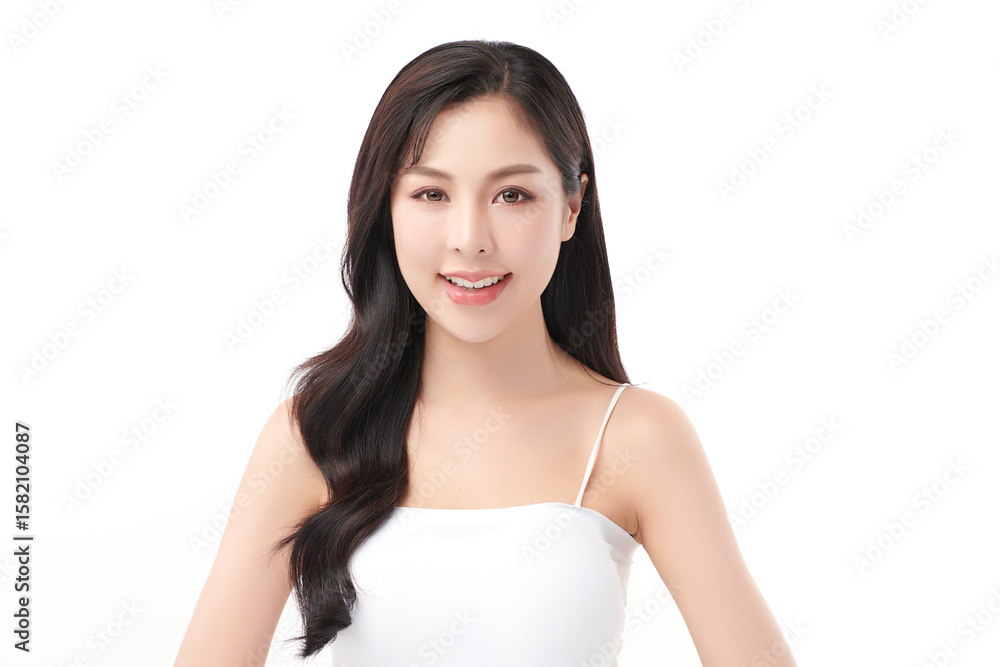 A beautiful young Asian woman with clean, fresh skin against a white background. Skincare, facial treatment, cosmetology, beauty, and spa. An elegant portrait of an Asian woman. A beautiful young Asian woman with clean, fresh skin against a white background. Skincare, facial treatment, cosmetology, beauty, and spa. An elegant portrait of an Asian woman.