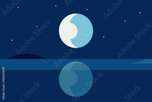 moon reflecting perfectly in still lake